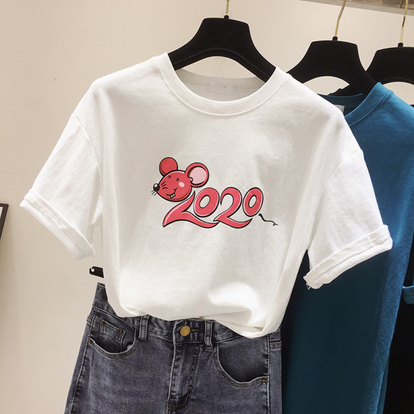 Uue mudeli lühikeste varrukate ja aplikatsiooniga naiste T-särk