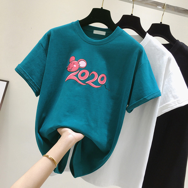 Uue mudeli lühikeste varrukate ja aplikatsiooniga naiste T-särk