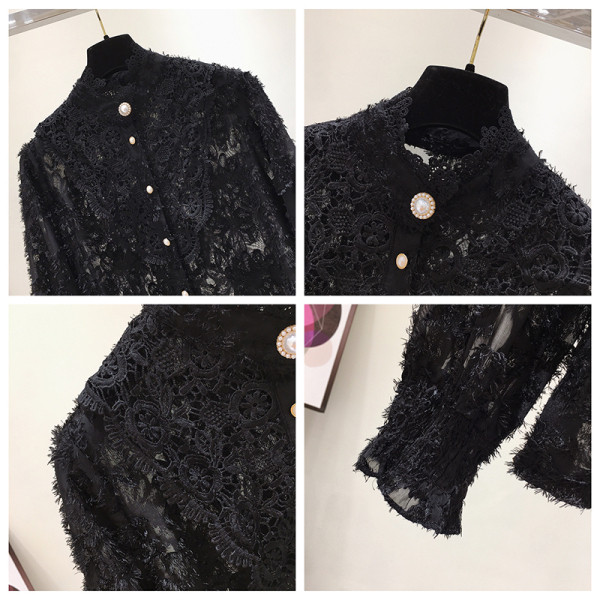 Modern női ing csipkével, gombokkal és alacsony gallérral