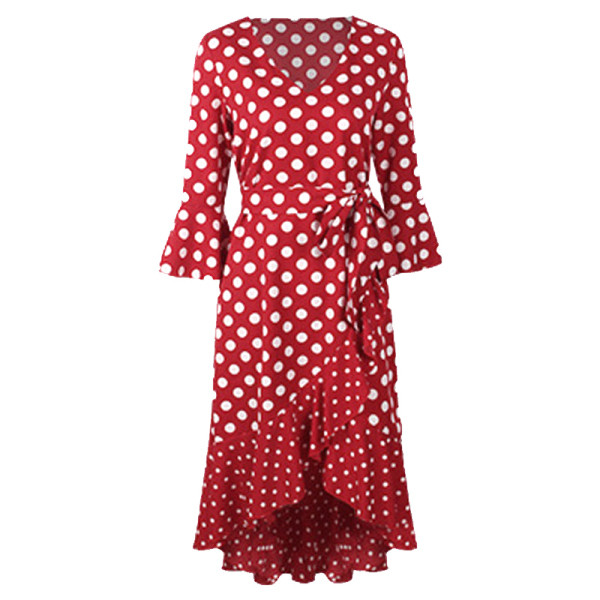 Vabaaja naiste pika kleidi asümmeetriline mudel täpiliste 3/4 varrukatega