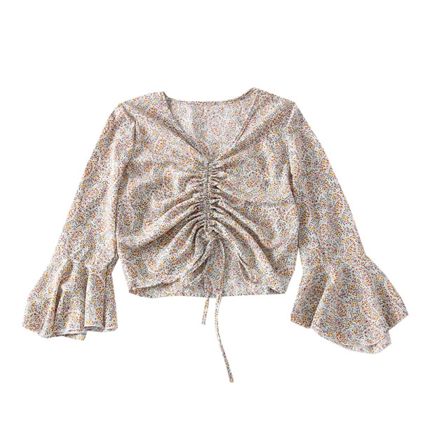 Modern női blúz virágmotívumokkal és lótusz ujjú - retro stílusú