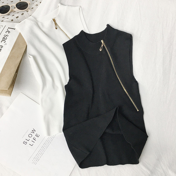 Modern női felső cipzárral és alacsony gallérral