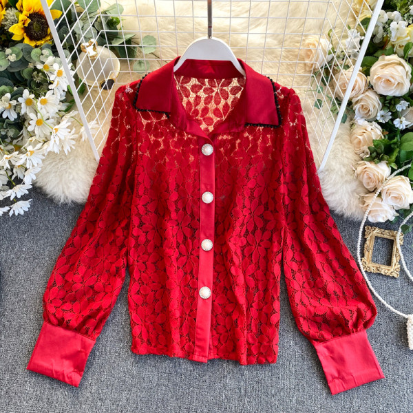 Naiste klassikalise krae ja laiade varrukatega pitssärk