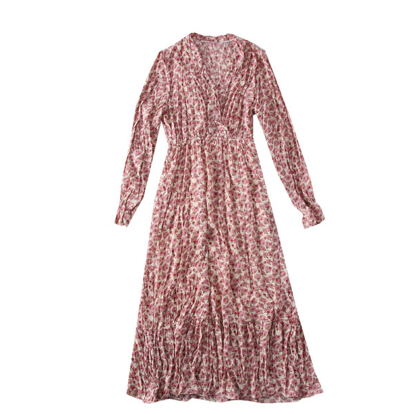 Modern női ruha spitz nyakkivágással és hosszú ujjú - kivágott modell