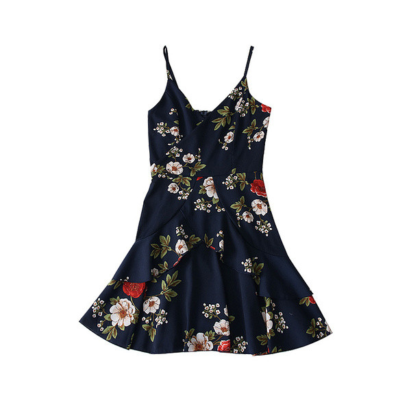 Modern női ruha vékony pántokkal és virágmintás - szabású modellel