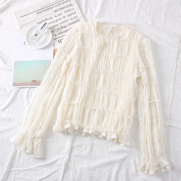 Új modell női blúz lótusz ujjal és ovális nyakkivágással