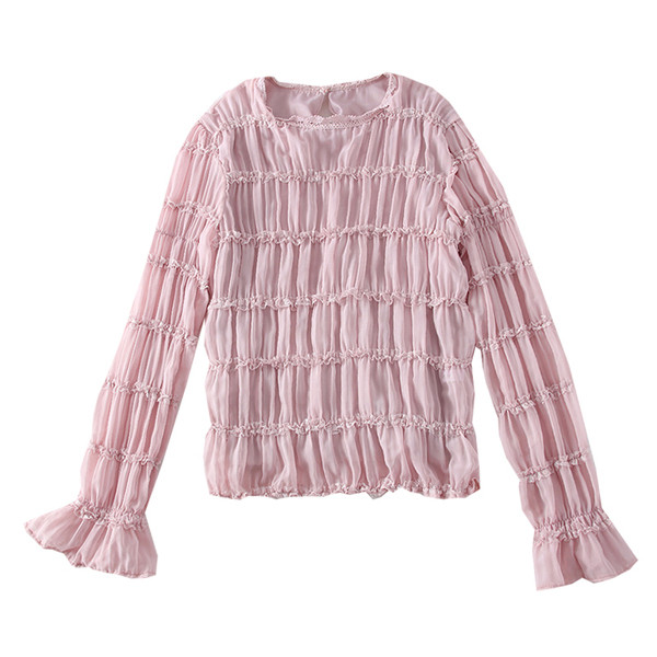 Új modell női blúz lótusz ujjal és ovális nyakkivágással