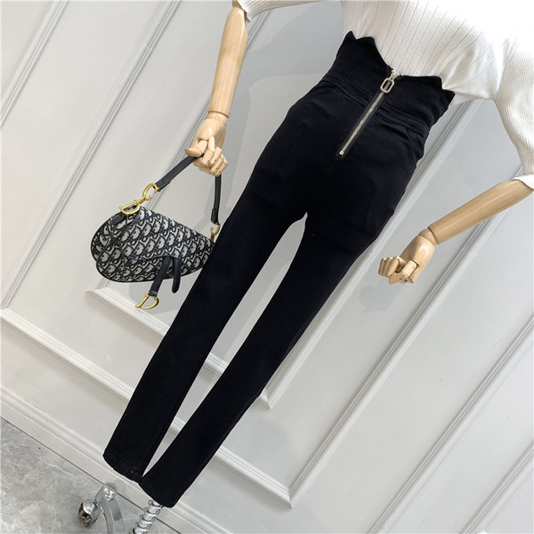 Alkalmi női fekete nadrág magas derékkal és cipzárral