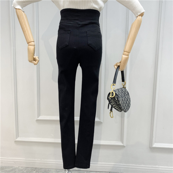 Alkalmi női fekete nadrág magas derékkal és cipzárral