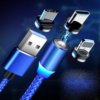 Duomenų kabelis greitam įkrovimui su keičiamu C tipo magnetiniu antgaliu, mikro USB ir apšvietimu