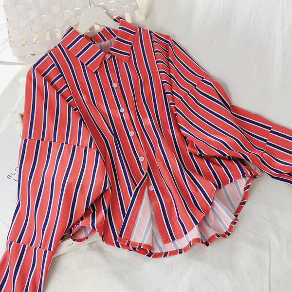 Női csíkos ing klasszikus gallérral és hosszú ujjal