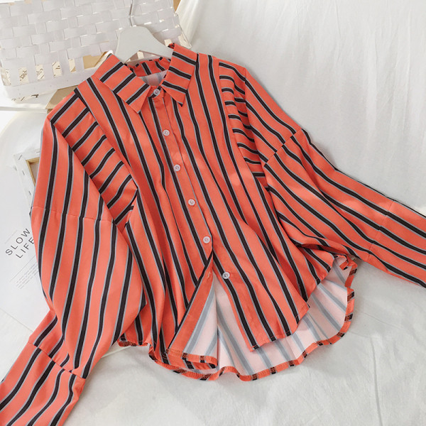 Női csíkos ing klasszikus gallérral és hosszú ujjal