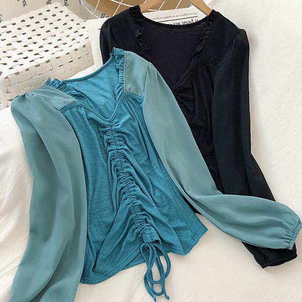 Modern női blúz V-nyakú és fűzős