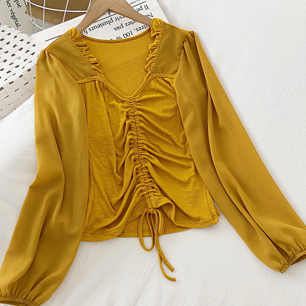 Modern női blúz V-nyakú és fűzős