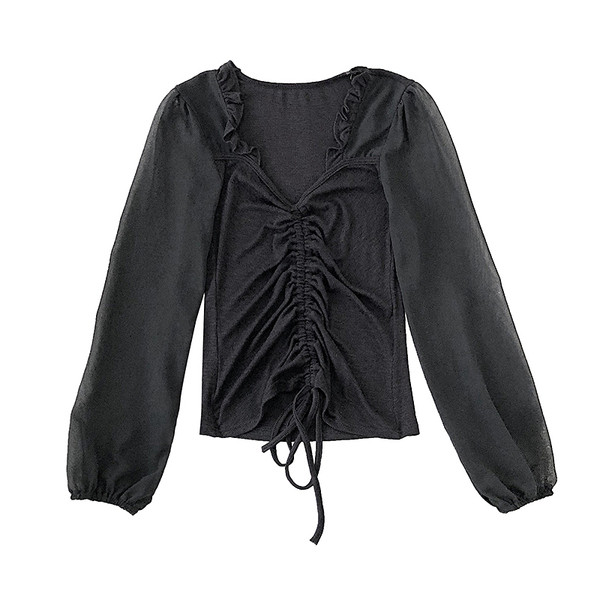 Modern női blúz V-nyakú és fűzős