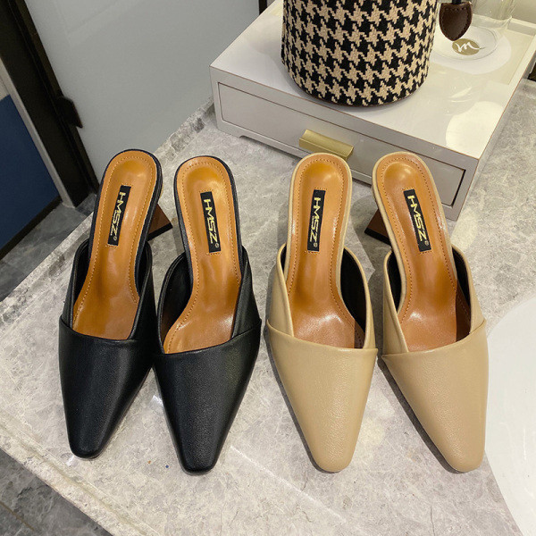 Elegáns női papucs eko bőrből, 7 cm-es sarokkal