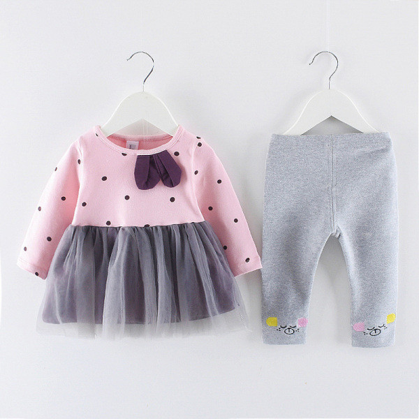 Gyerekkészlet lányoknak tüllruhával és hímzéssel ellátott leggingssel