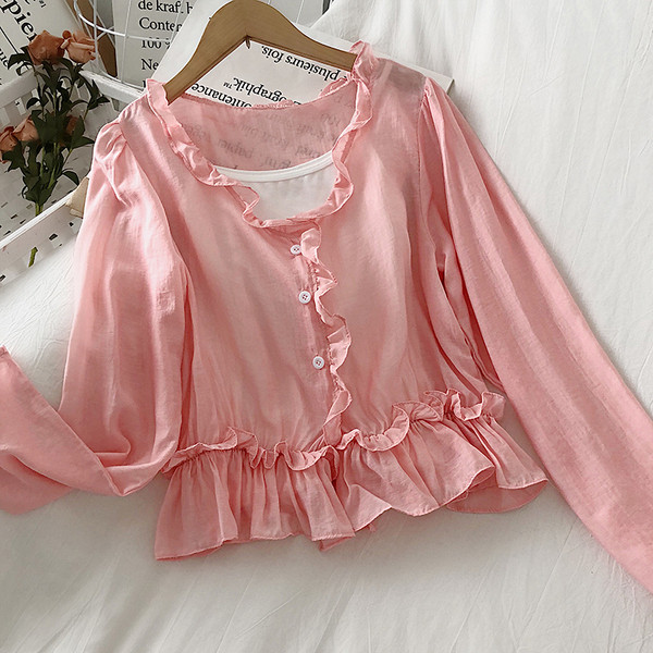 Μοντέρνα γυναικέια μπλούζα με μακριά μανίκια και κουμπιά