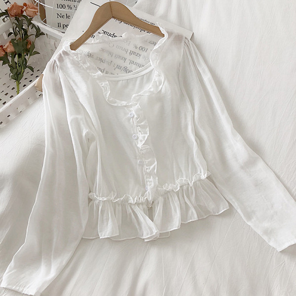 Μοντέρνα γυναικέια μπλούζα με μακριά μανίκια και κουμπιά