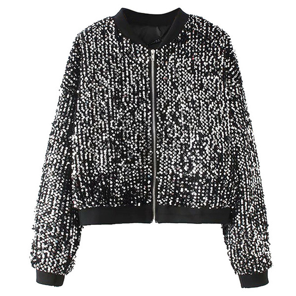 Modern tavaszi-őszi kabát cipzárral és flitterekkel