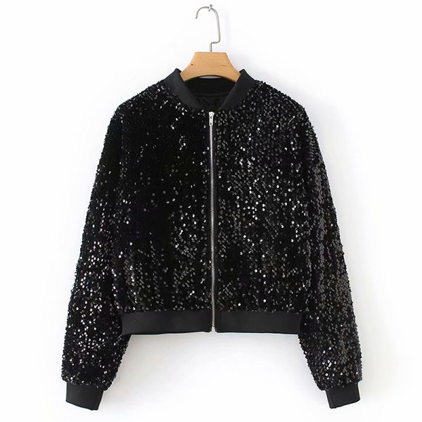 Modern tavaszi-őszi kabát cipzárral és flitterekkel