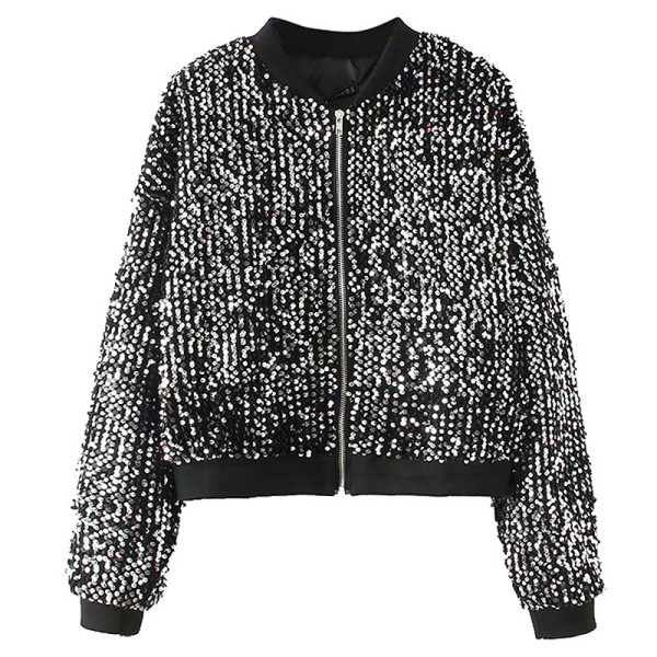 Modern tavaszi-őszi kabát cipzárral és flitterekkel