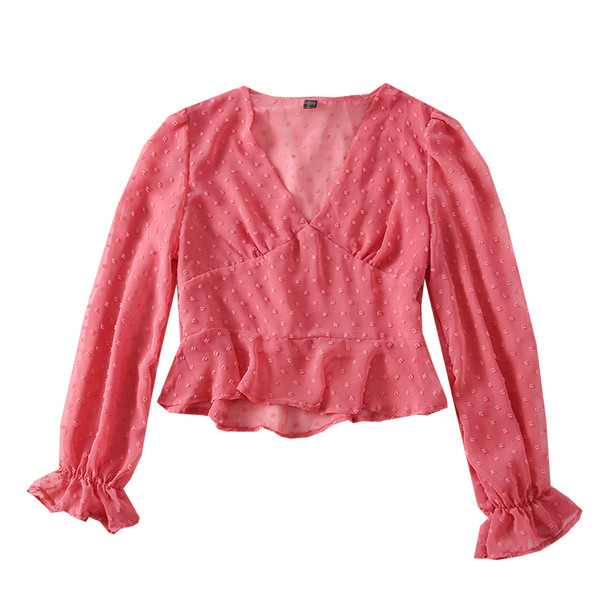 Modern női blúz spitz nyakkivágással és lótusz ujjakkal