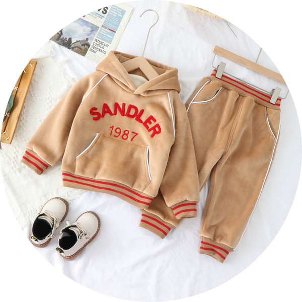 Két részből álló bársony sport gyerekszett - kapucnis pulóver és nadrág