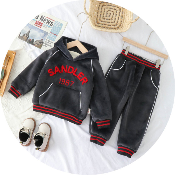 Két részből álló bársony sport gyerekszett - kapucnis pulóver és nadrág