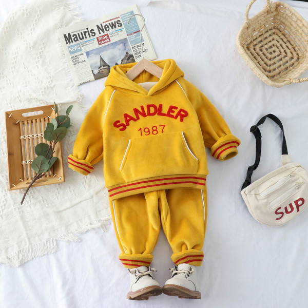 Két részből álló bársony sport gyerekszett - kapucnis pulóver és nadrág