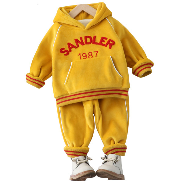 Két részből álló bársony sport gyerekszett - kapucnis pulóver és nadrág