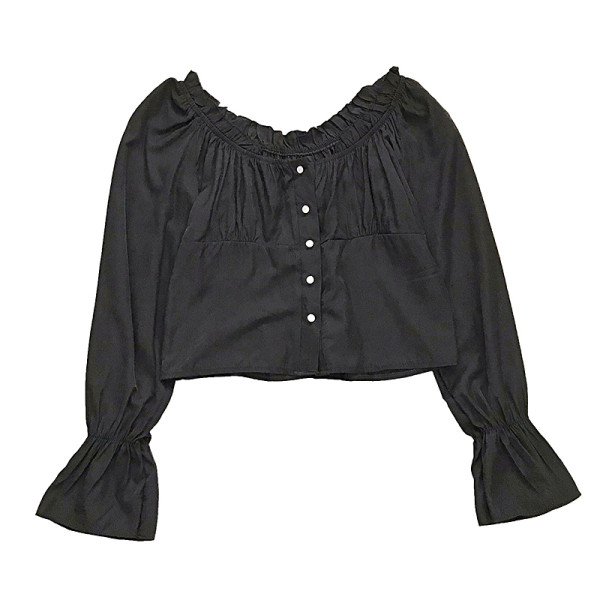 Lühike naiste särk nööpide ja pikkade varrukatega