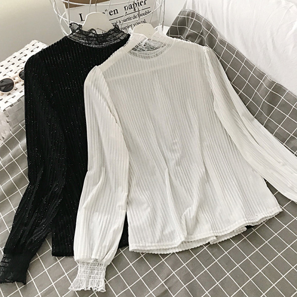 Modern női blúz hosszú ujjal és csipkével