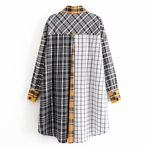 Kockás széles aszimmetrikus ing klasszikus gallérral és gombokkal