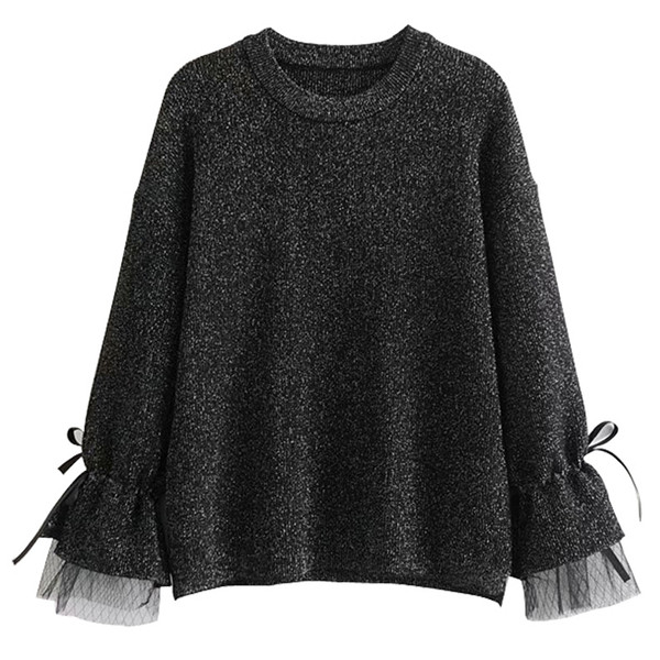 Új modell tavaszi vékony pulóver tülllel és megkötős ujjakkal