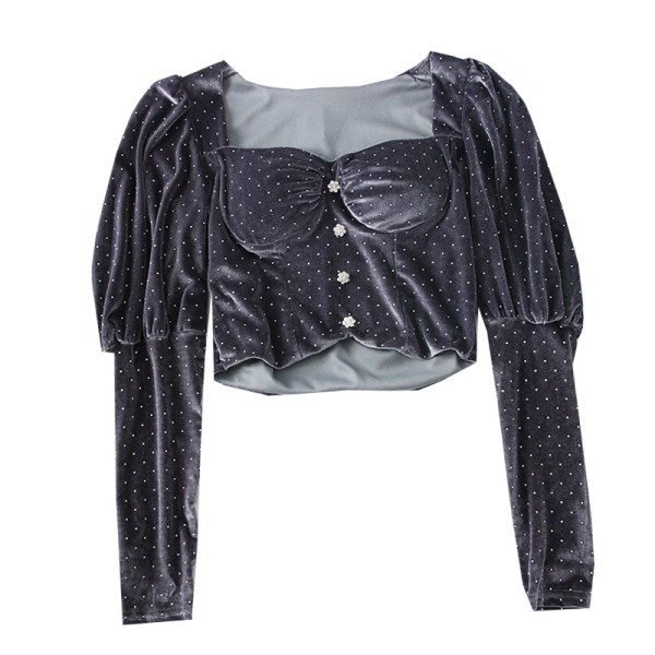 Új modell női blúz gombokkal és hosszú bársony ujjú