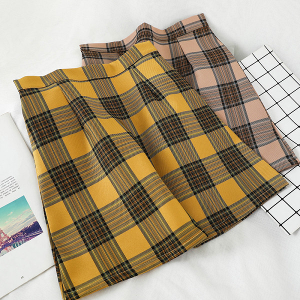 Kockás női szoknya magas derékkal és cipzárral