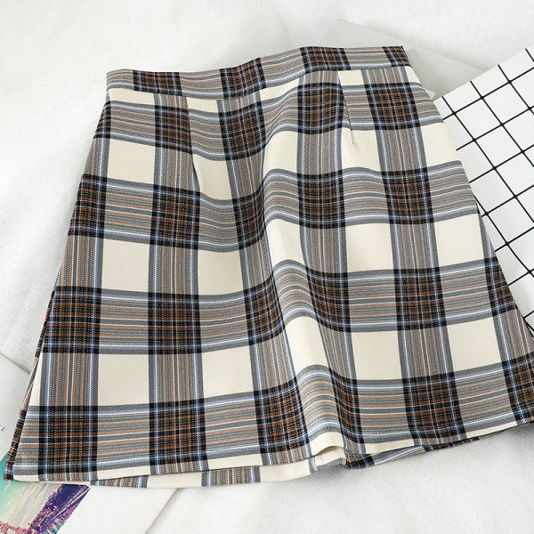 Kockás női szoknya magas derékkal és cipzárral