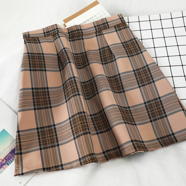 Kockás női szoknya magas derékkal és cipzárral