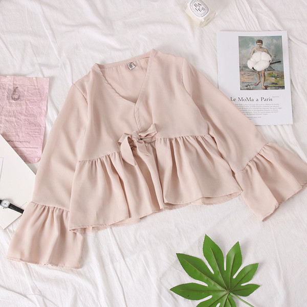 Modern női blúz lótusz ujjal és szalaggal - széles modell