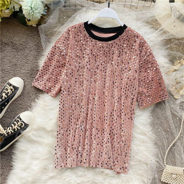 Modern női póló és rövid ujjú, flitterekkel