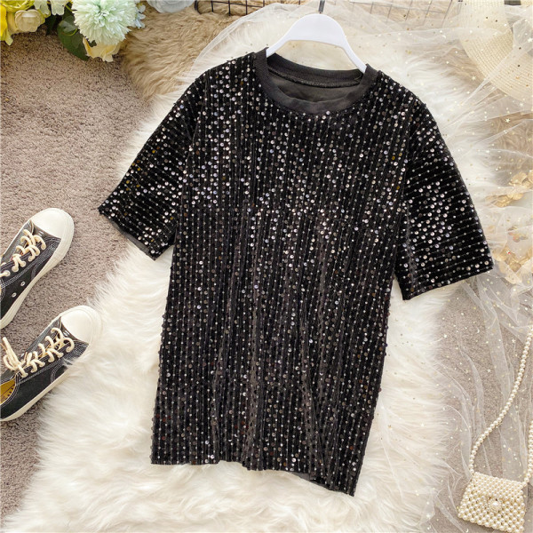 Modern női póló és rövid ujjú, flitterekkel