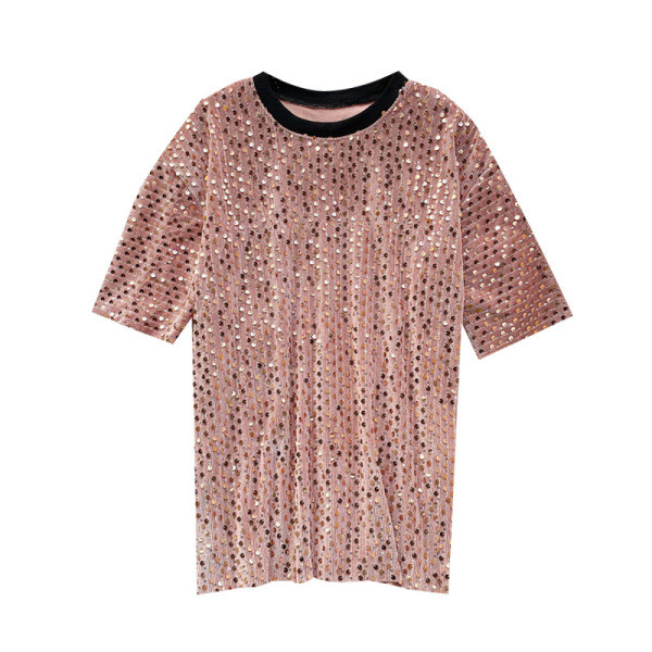 Modern női póló és rövid ujjú, flitterekkel