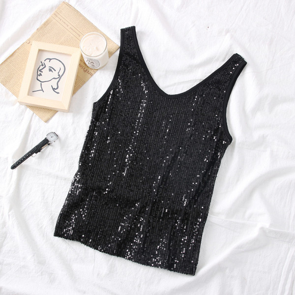 Új modell női felső pántokkal, spitz nyakkivágással és flitterekkel