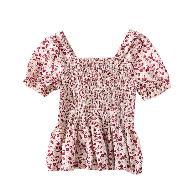 Modern női blúz négyzet alakú nyakkivágással és virágmotívumokkal