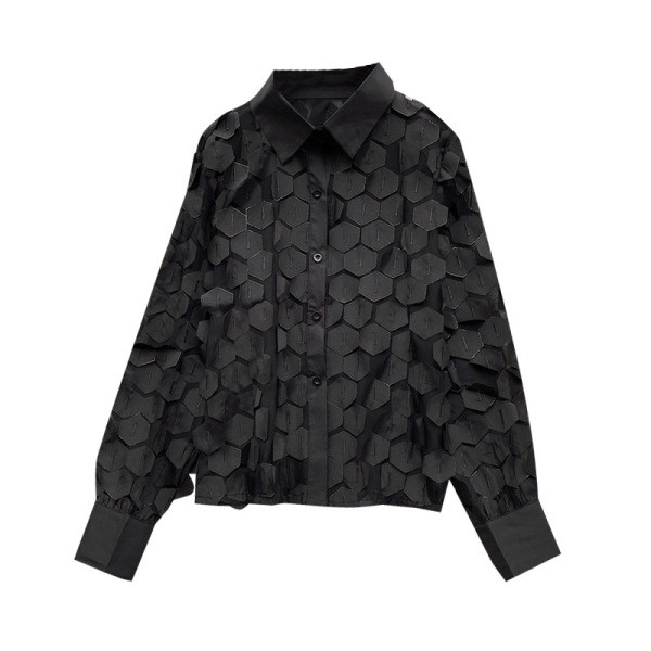 Stílusos női ing, hosszú ujjal és 3D-s hatással