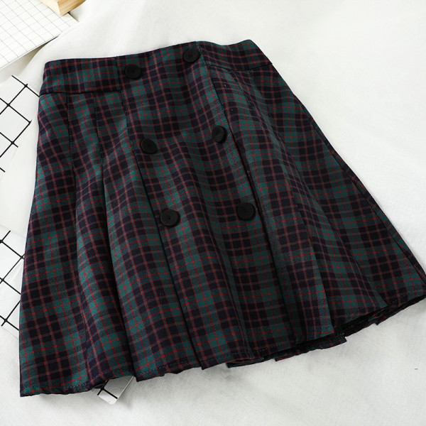Kockás női rövid szoknya gombokkal, magas derékkal