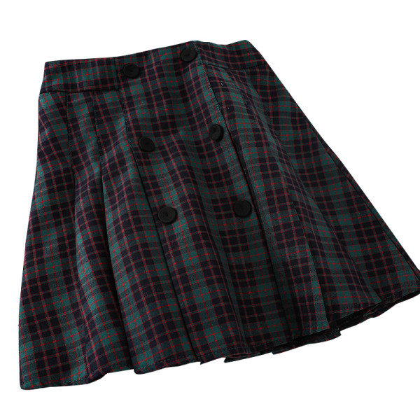 Kockás női rövid szoknya gombokkal, magas derékkal