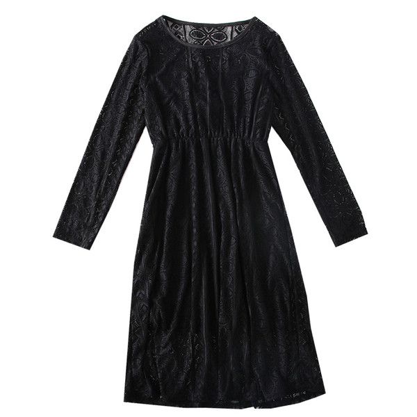 Modern női csipkeruha ovális nyakkivágással és hosszú ujjakkal