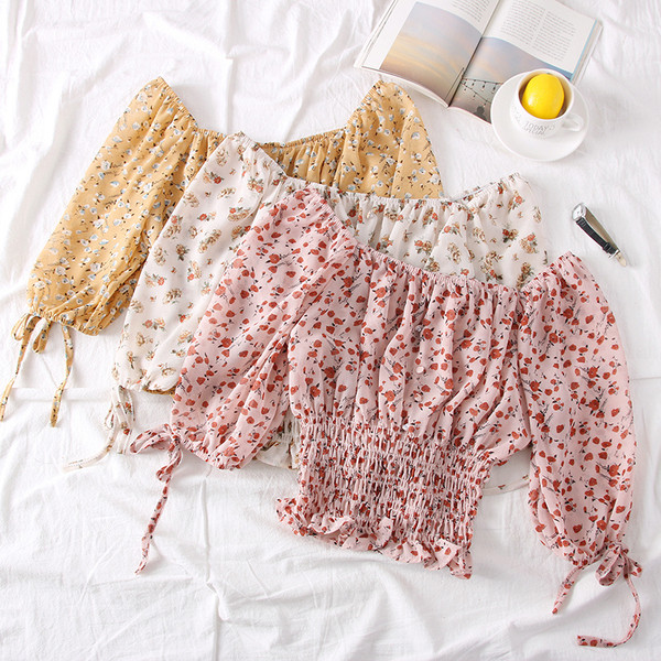 Modern női blúz virágmintás és csónakos nyakkivágással